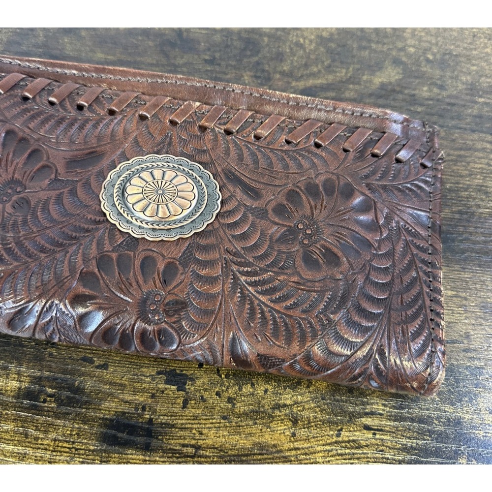 American West Tooled Genuine Leather Wallet Bi-Fold Brown Western Cowgirl - Picture 4 of 16